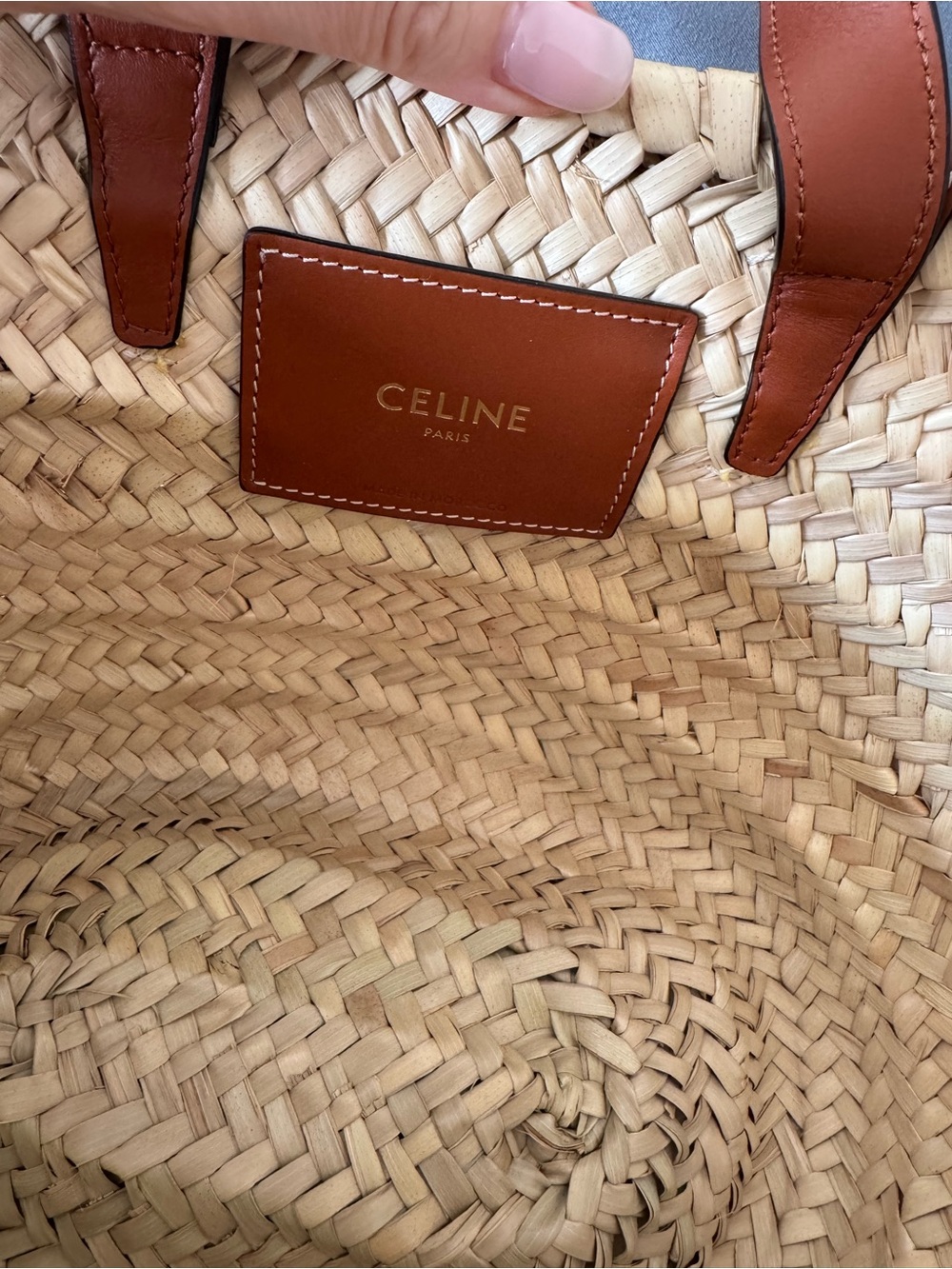 Celine Straw Mini Basket with Brown Leather Trims and Logo - Picture 2 of 5